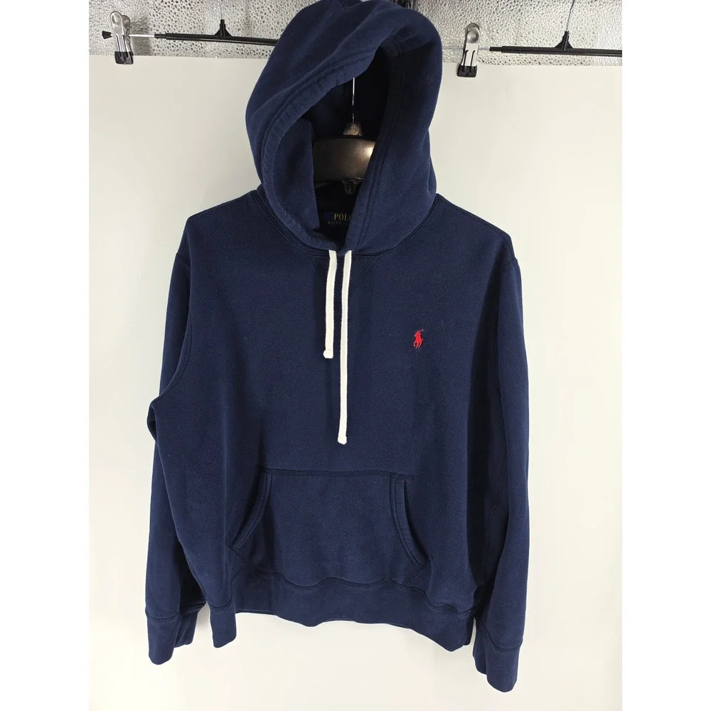 Polo Ralph Lauren Mens Navy Blue Fleece Pullover Hoodie Red Pony Logo Large